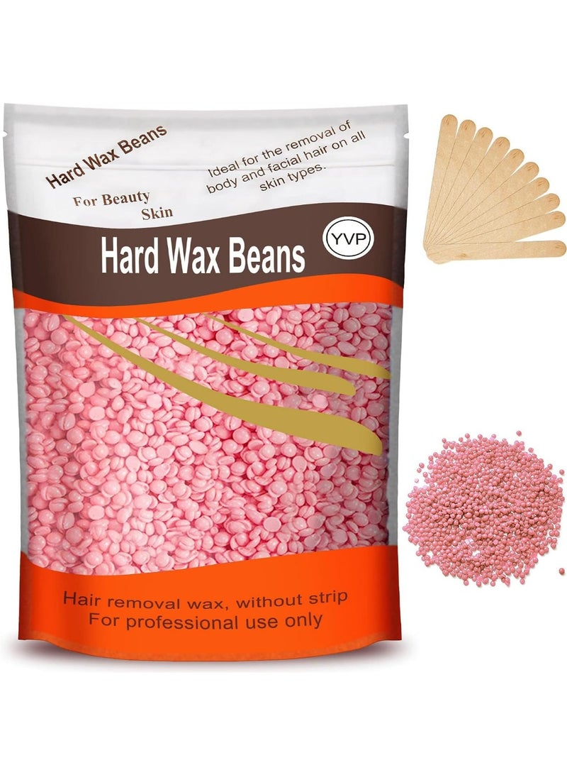 Hard Wax Beans for Painless Hair Removal, Brazilian Wax Beads for Face, Eyebrow, Bikini, Underarm, Back, Chest & Legs – 300g (10 oz) with 10 Wax Spatulas (Rose) - Image 1